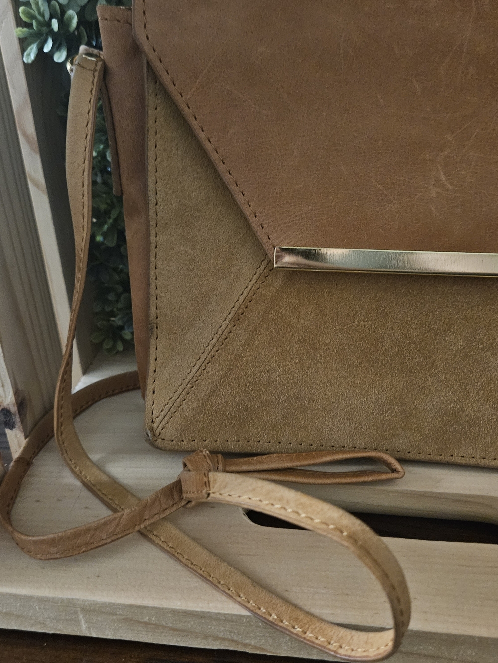 Vintage Asos Suede and Leather Crossbody Purse in Tan - Picture 2 of 6